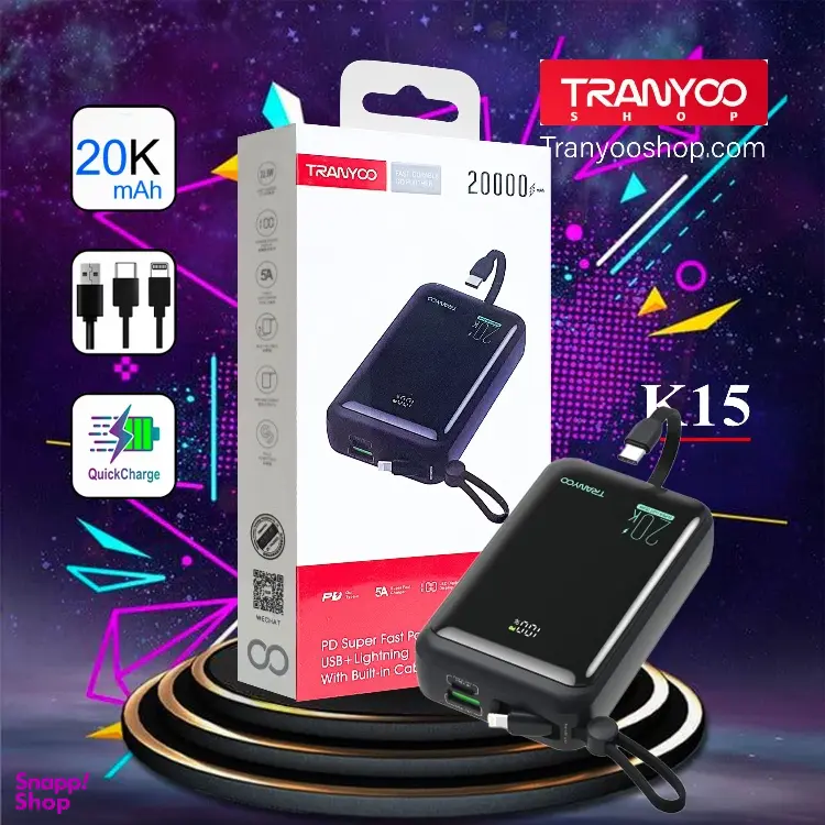 پاوربانک ترانیو مدل K15 ظرفیت 20000 میلی‌ آمپر ساعت